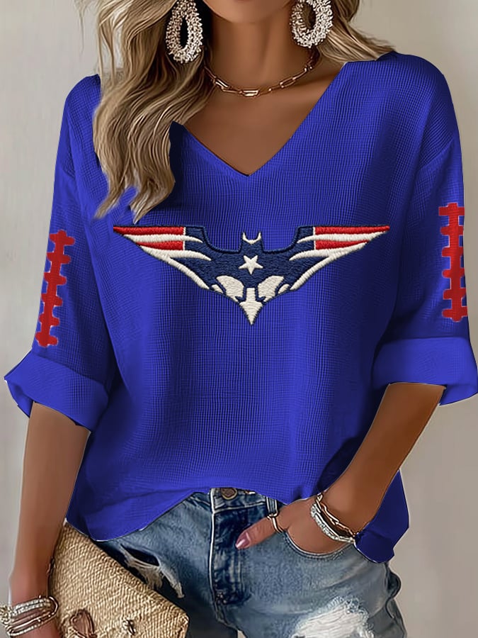 Women's football Print Waffle Long Sleeve T-Shirt