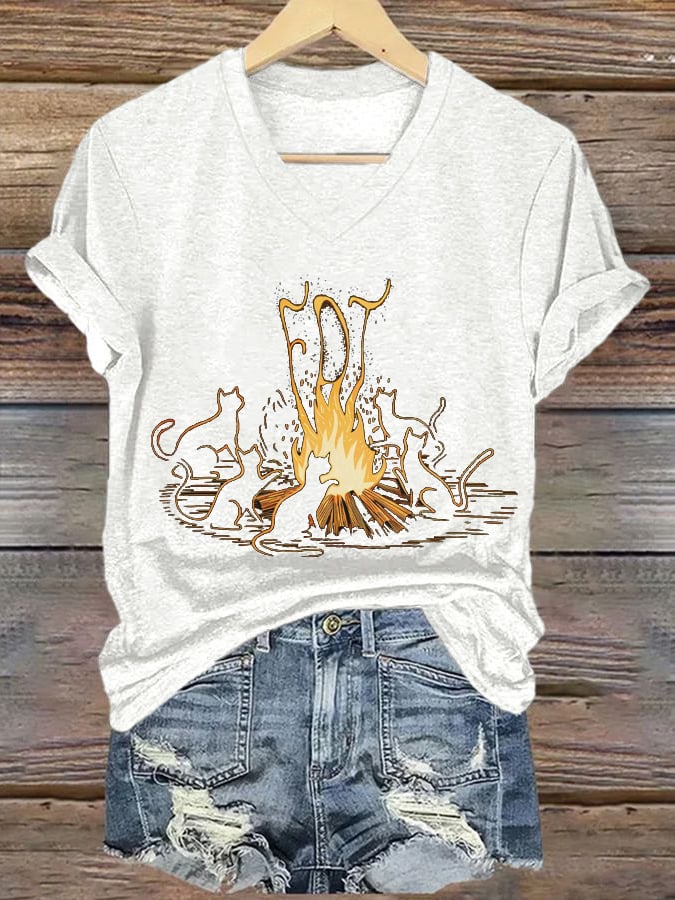 🔥Buy 3 Get 15% Off🔥Women's FDT Cat Print Casual T-Shirt