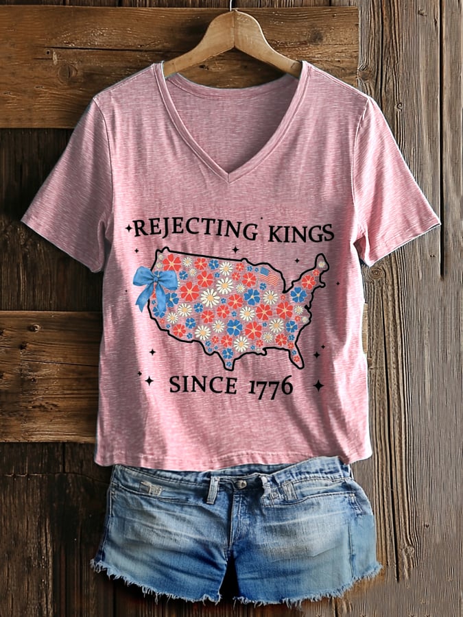 🔥Buy 3 Get 15% Off🔥Women's “ Rejecting Kings Since 1776” V-neck T-shirt