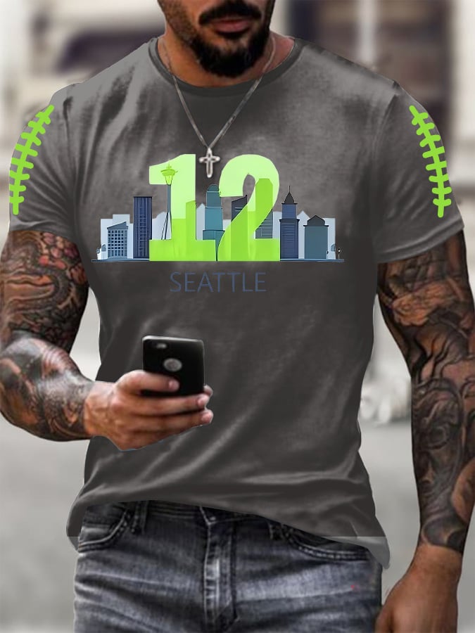 Men's Rugby Print Casual T-Shirt