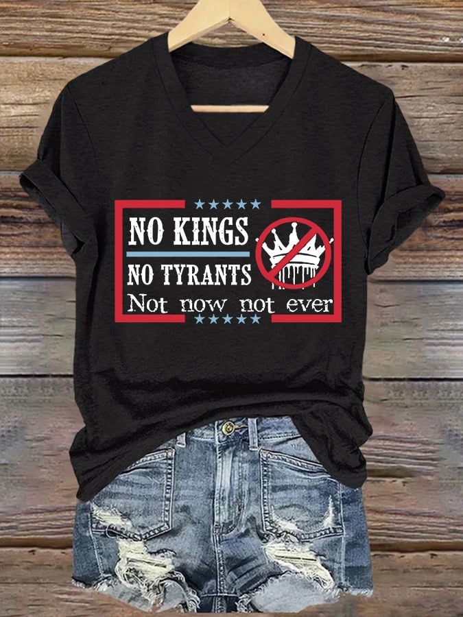 🔥Buy 3 Get 15% Off🔥V-neck Retro No Kings In America Print T-Shirt