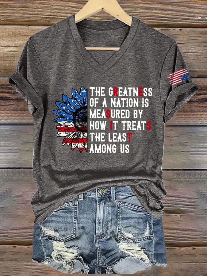 🔥Buy 3 Get 15% Off🔥V-Neck Retro Resist The Greatness Of A Nation Is Measured By How It Treats The Least Among Us Print T-Shirt