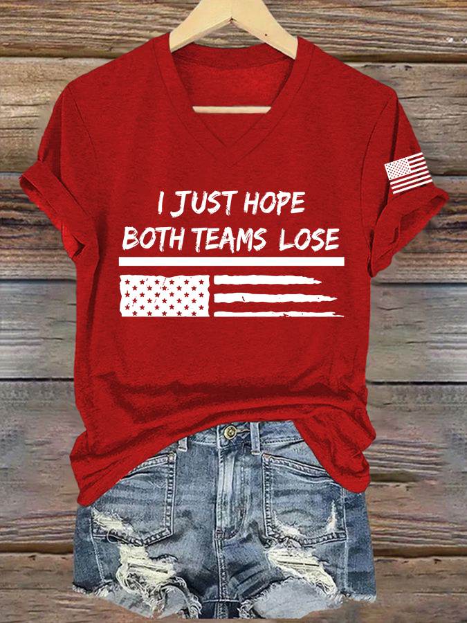 🔥Buy 3 Get 15% Off🔥Women's I Just Hope Both Teams Lose Print V Neck T-shirt