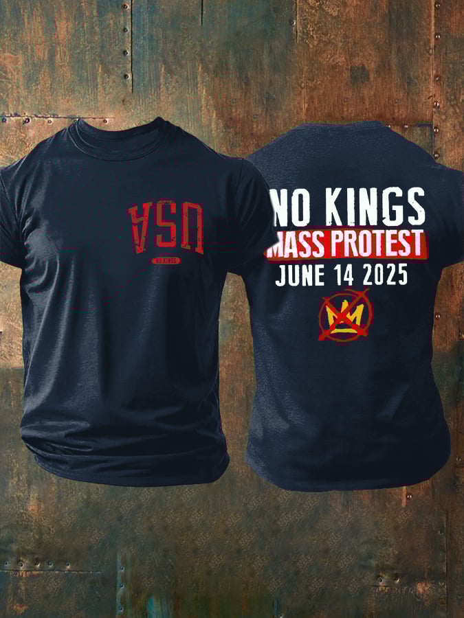 🔥Buy 3 Get 15% Off🔥Retro Man's Upside Down USA No Kings Mass Protest June 14 2025 Print T-Shirt