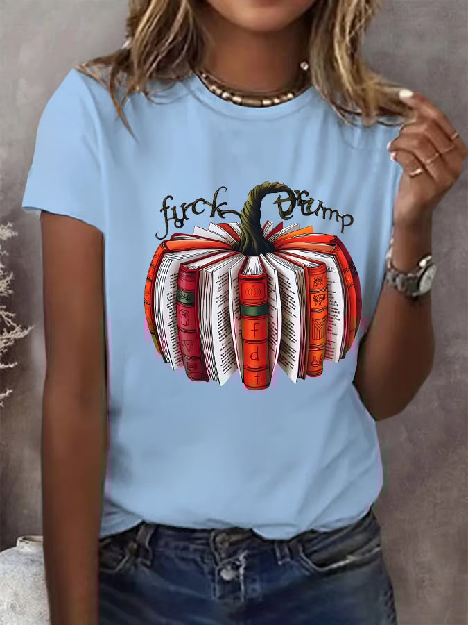 Women's Fall Book Pumpkin DTF transfer - FDT, Fall Aesthetic print T-Shirt