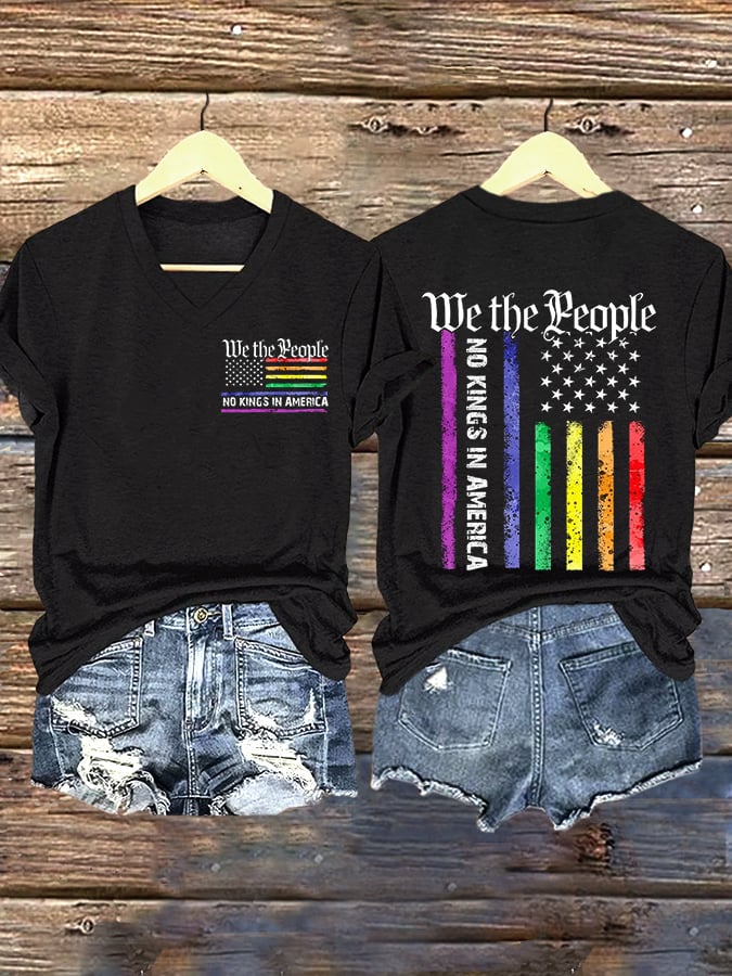 🔥Buy 3 Get 15% Off🔥V-Neck Retro We The People No Kings In America Print T-Shirt