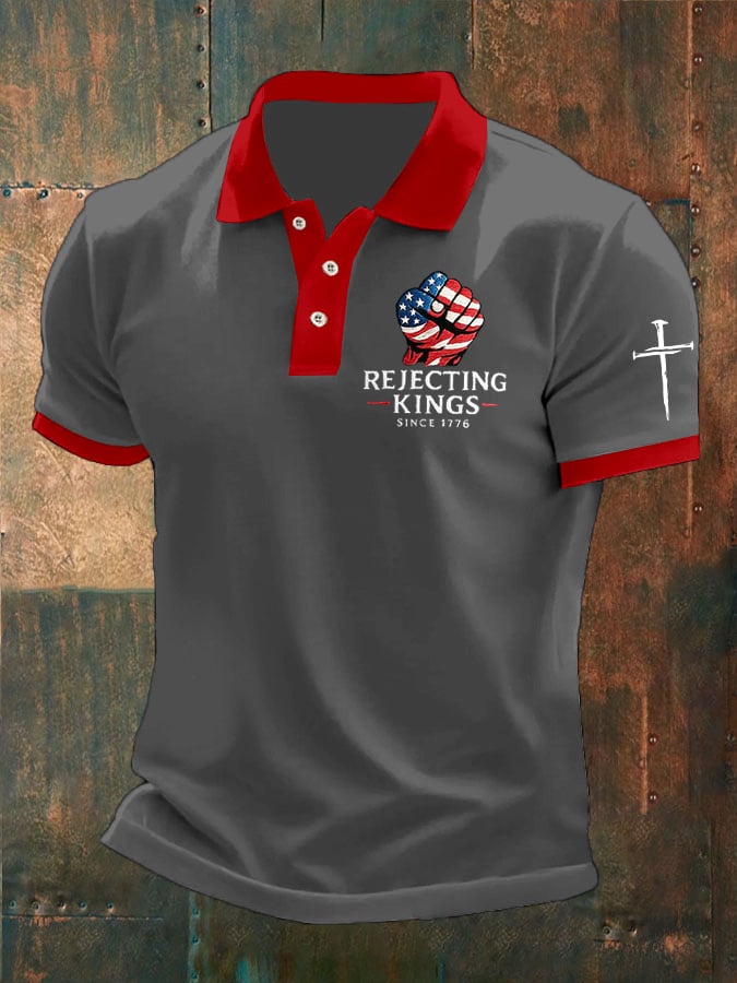🔥Buy 3 Get 15% Off🔥Men's “Rejecting Kings Since 1776” Print Casual Polo