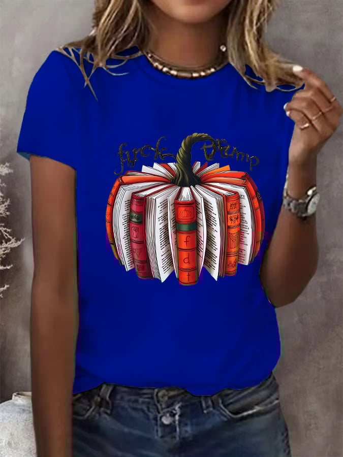 Women's Fall Book Pumpkin DTF transfer - FDT, Fall Aesthetic print T-Shirt