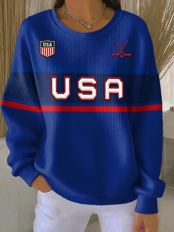 Women's Retro Ice Hockey Print Sweatshirt