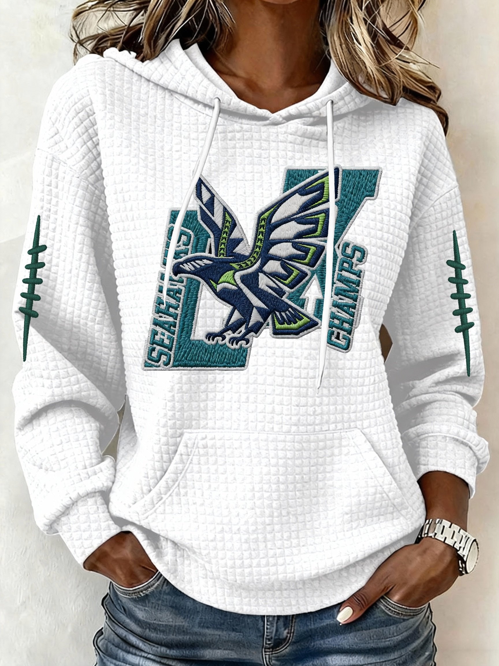 Womenâs Football Graphic Waffle Knit Hoodie