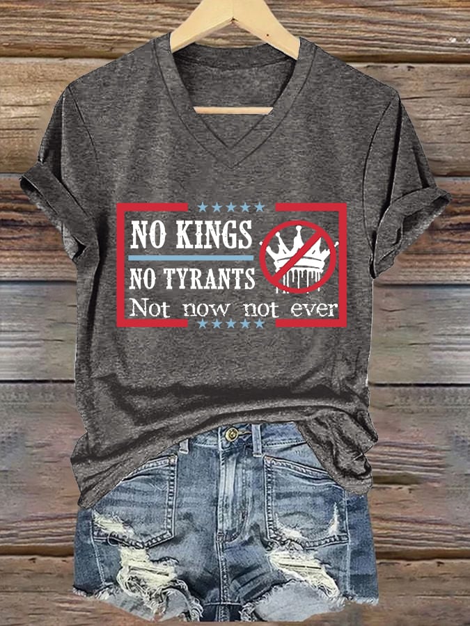 🔥Buy 3 Get 15% Off🔥V-neck Retro No Kings In America Print T-Shirt
