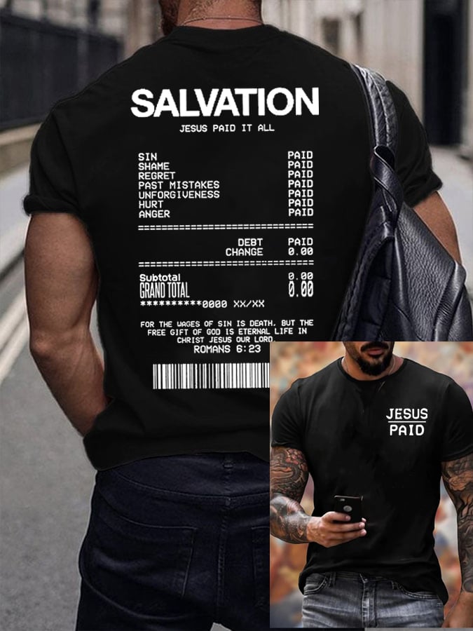 Men's Salvation Jesus Paid It All Faith Print Shirt