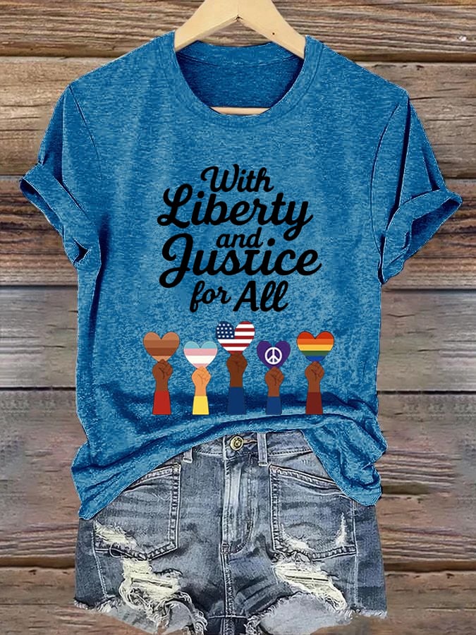 🔥Buy 3 Get 15% Off🔥Women's With Liberty Justice for All Print Caasual T-shirt