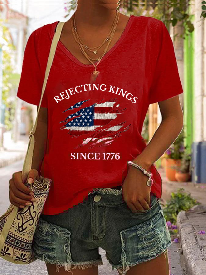 🔥Buy 3 Get 15% Off🔥Women's “Rejecting Kings Since 1776” Print Casual T-Shirt