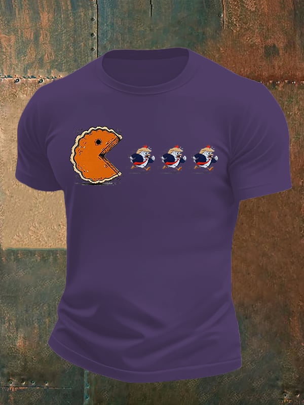 Men's Funny Turkey Chasing Pie Sublimation FDT Thanksgiving T-Shirt