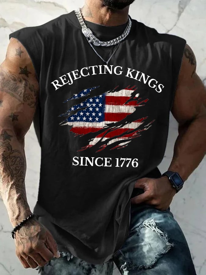 🔥Buy 3 Get 15% Off🔥Men's “Rejecting Kings Since 1776” Printed Casual Tank Top