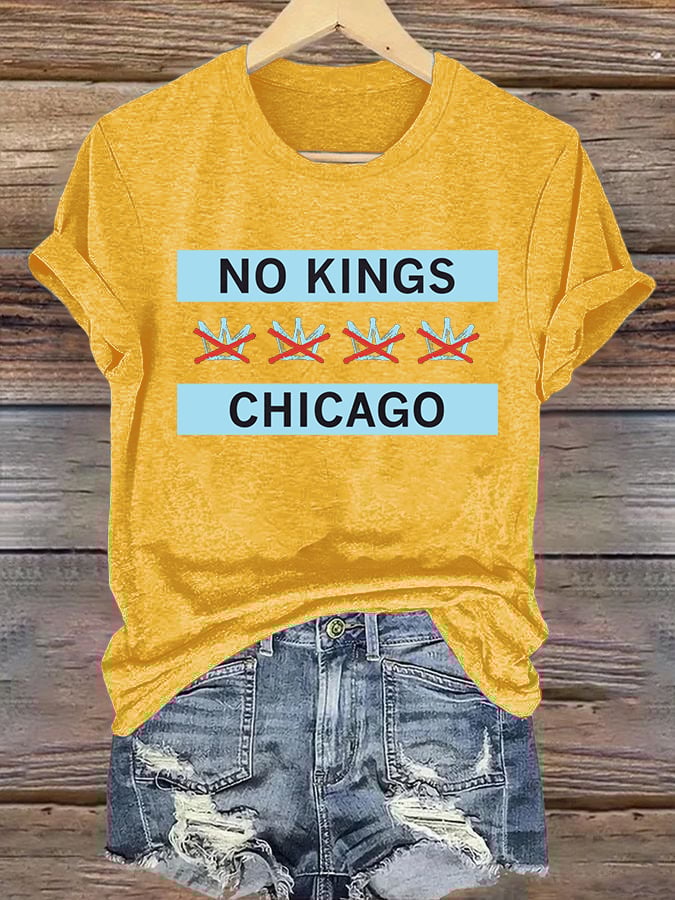 🔥Buy 3 Get 15% Off🔥Women's No Kings Chicago Flag Print T-Shirt