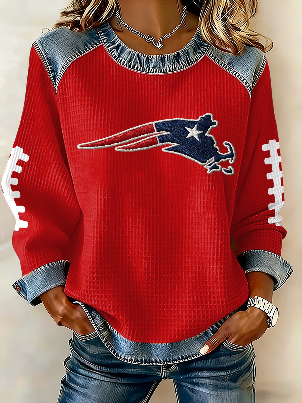 Women's rugby print long-sleeved sweatshirt