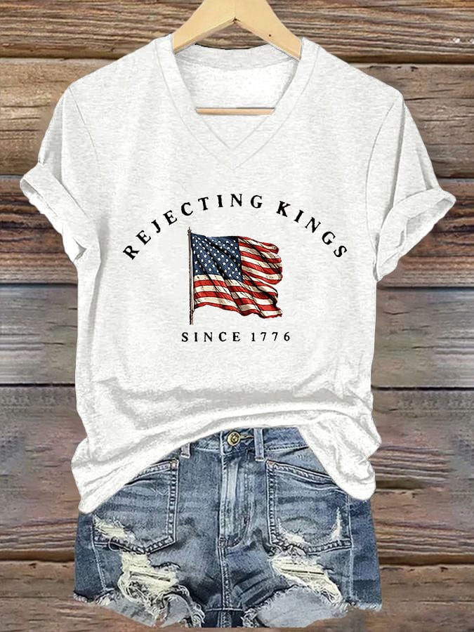 🔥Buy 3 Get 15% Off🔥V-Neck Retro Rejecting Kings Since 1776 Print T-Shirt