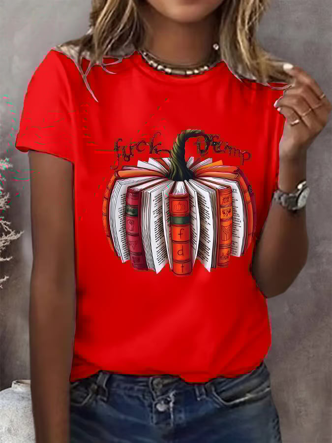Women's Fall Book Pumpkin DTF transfer - FDT, Fall Aesthetic print T-Shirt