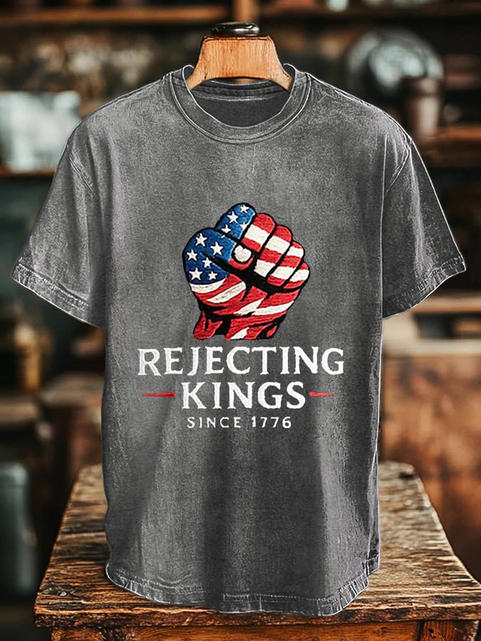 🔥Buy 3 Get 15% Off🔥Men's “Rejecting Kings Since 1776” Print T-Shirt