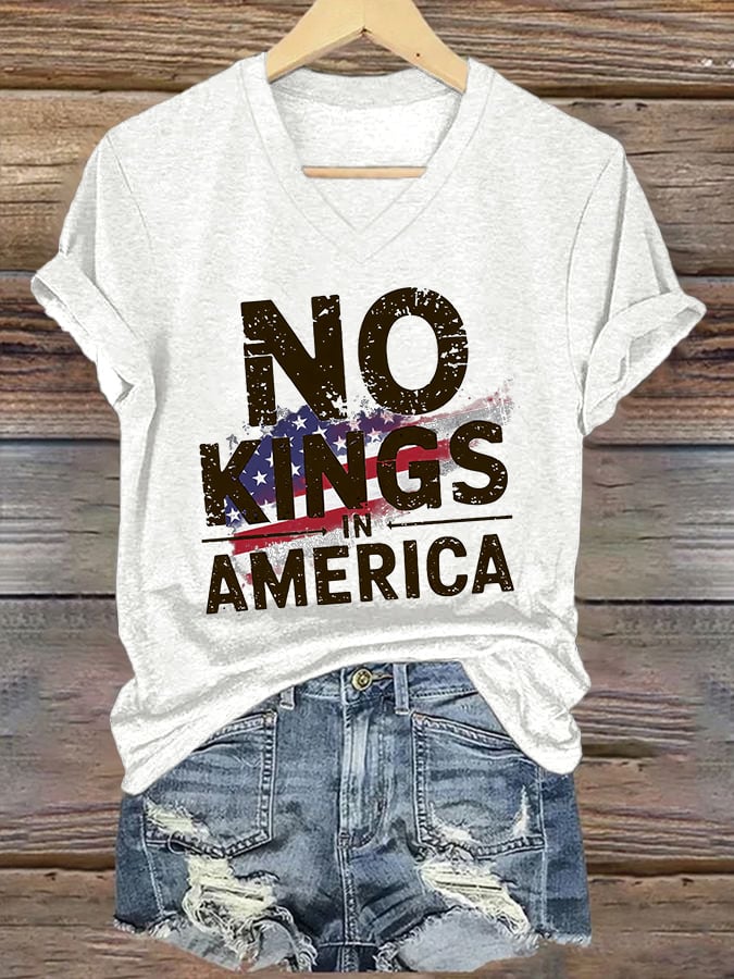 🔥Buy 3 Get 15% Off🔥V-neck Retro No Kings In America Print T-Shirt