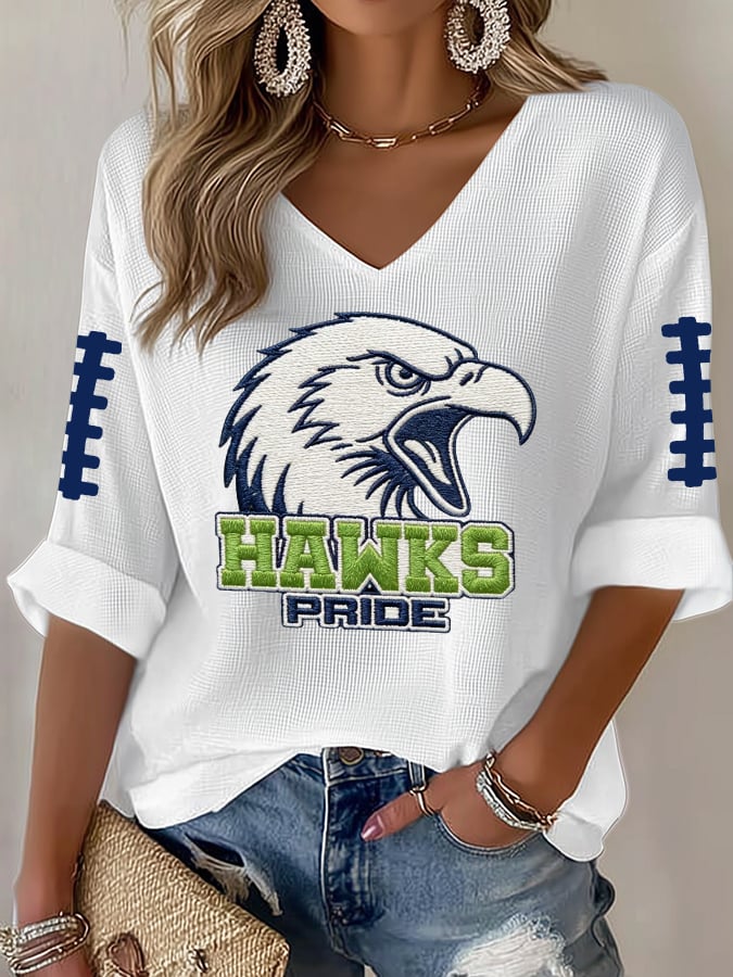 Women's Football Print Waffle Long Sleeve T-Shirt