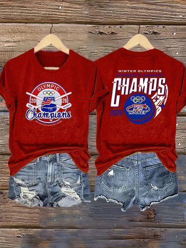 Women's Ice Hockey Print Casual T-Shirt