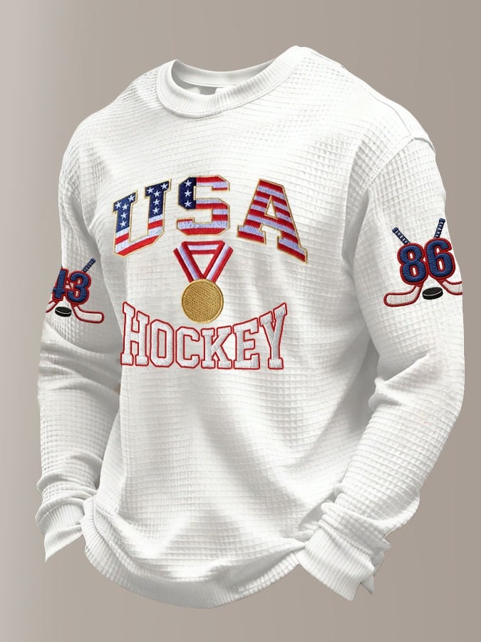 Men's Retro USA Ice Hockey Print Casual Long-Sleeved Top