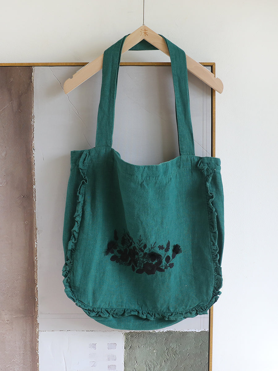 Ruffled Lace Embroidered Linen Bag