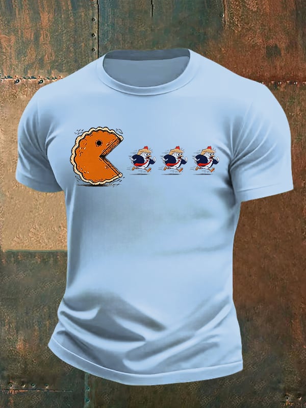 Men's Funny Turkey Chasing Pie Sublimation FDT Thanksgiving T-Shirt