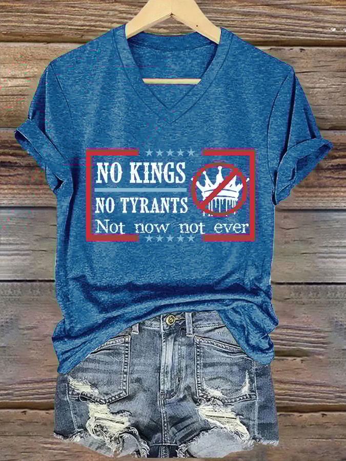 🔥Buy 3 Get 15% Off🔥V-neck Retro No Kings In America Print T-Shirt