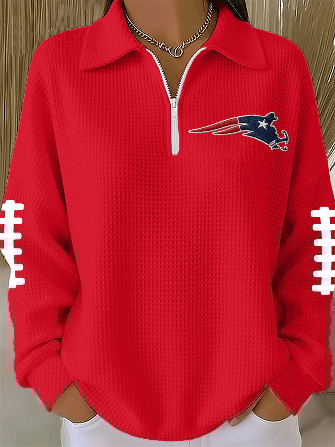 Women's Football Print Waffle Zip-Up Top