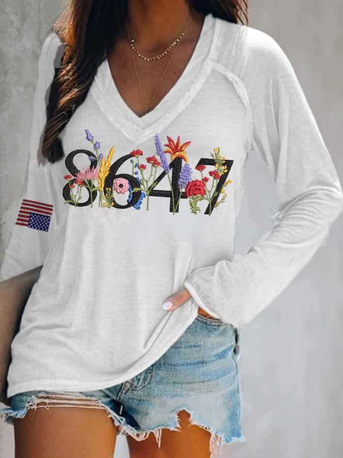 Women's Fashion Flag Print Casual T-shirt