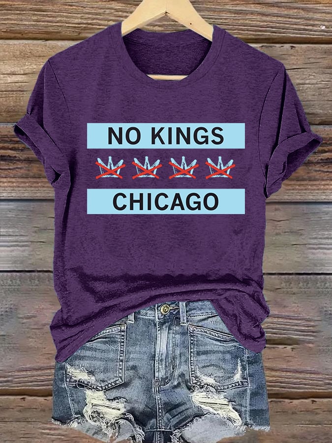 🔥Buy 3 Get 15% Off🔥Women's No Kings Chicago Flag Print T-Shirt