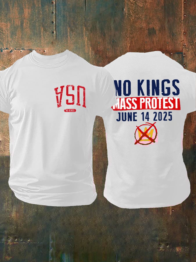 🔥Buy 3 Get 15% Off🔥Retro Man's Upside Down USA No Kings Mass Protest June 14 2025 Print T-Shirt