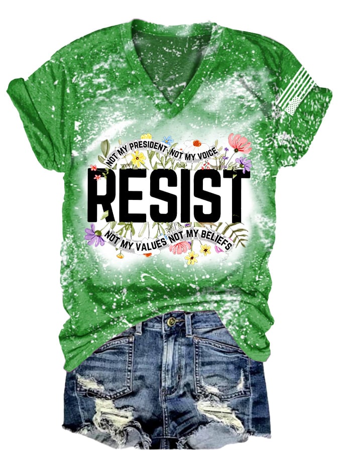 V-Neck Retro Tie-dye Resist Not My President, Not My Voice, Not My Values, Not My Beliefs Print T-Shirt