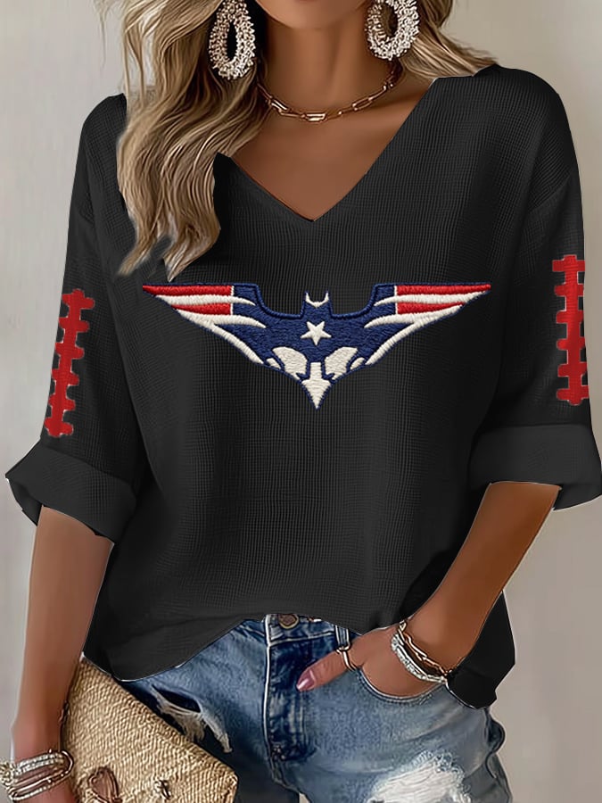 Women's football Print Waffle Long Sleeve T-Shirt