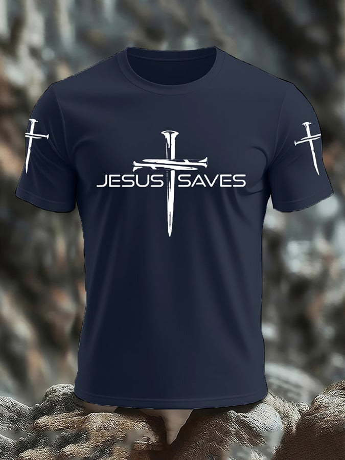 Men's Faith Jesus Saves Print Casual T-Shirt