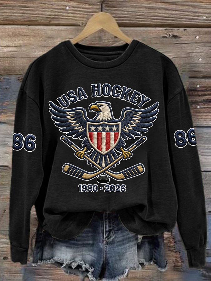 Women's Retro Retro USA Ice Hockey 86 Print Sweatshirt