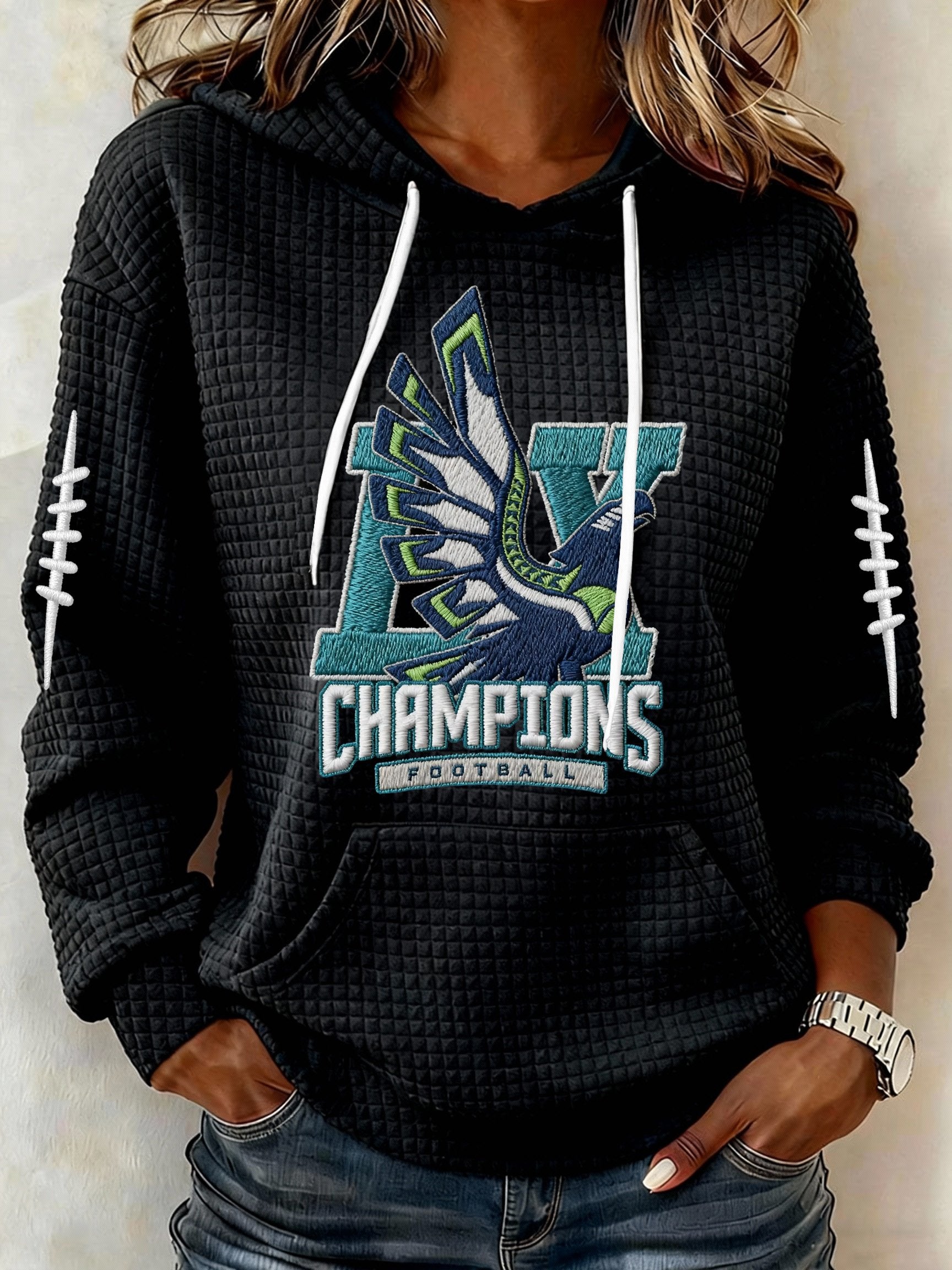 Women’s Football Graphic Waffle Knit Hoodie
