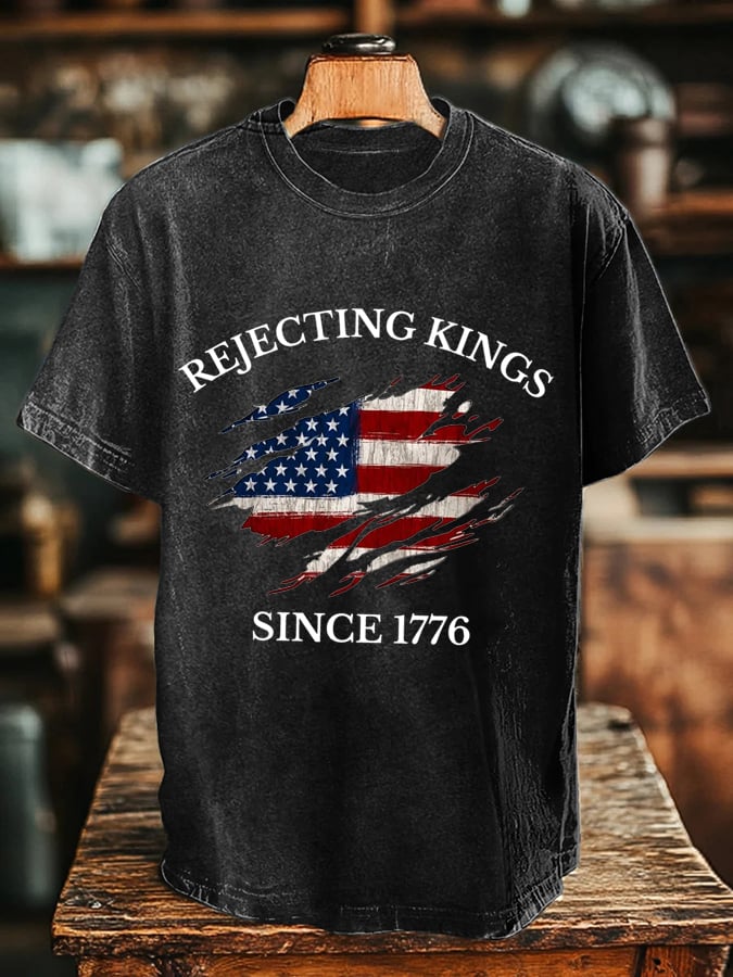🔥Buy 3 Get 15% Off🔥Men's “Rejecting Kings Since 1776” Print T-Shirt