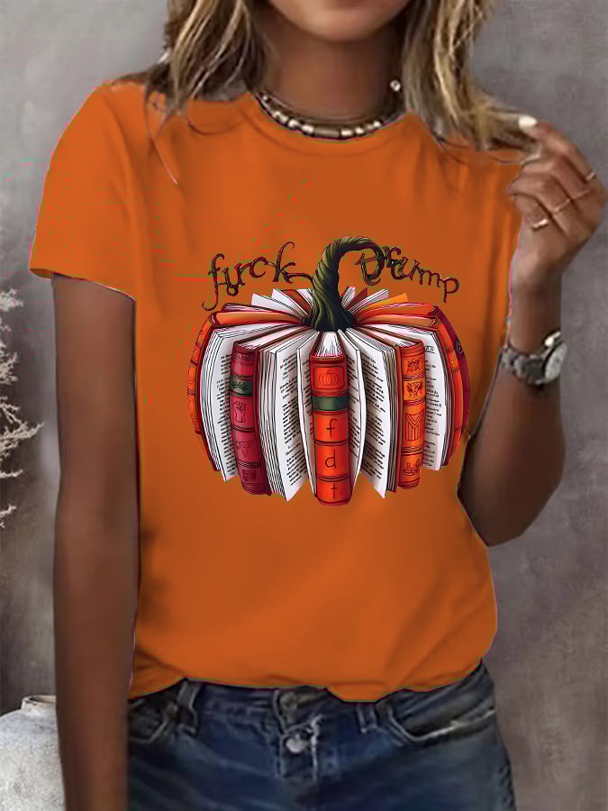 Women's Fall Book Pumpkin DTF transfer - FDT, Fall Aesthetic print T-Shirt