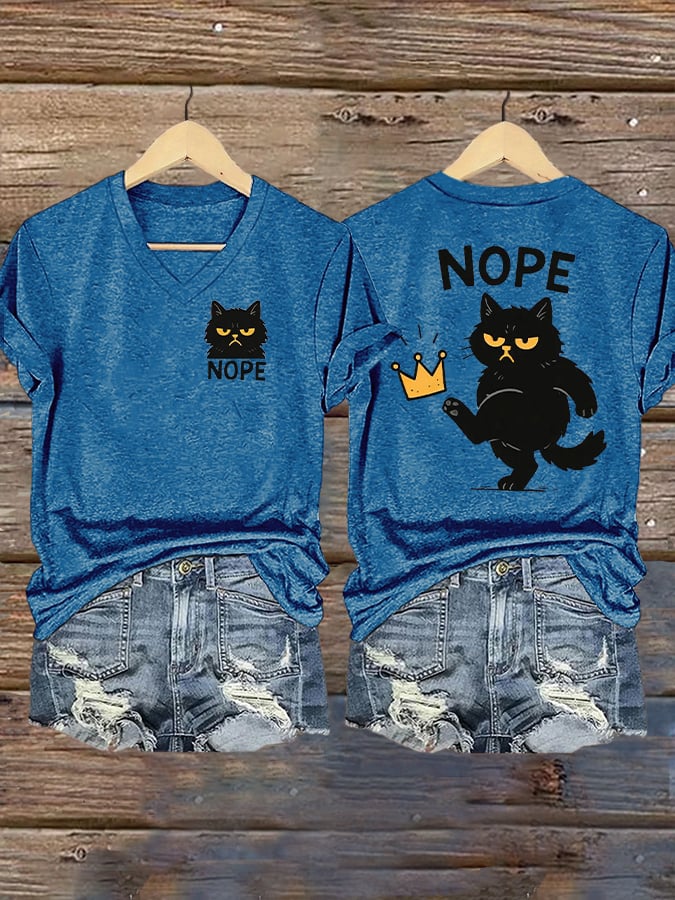 🔥Buy 3 Get 15% Off🔥Women's Retro No Kings In America Cat Crown Nope Print Short Sleeve T-Shirt