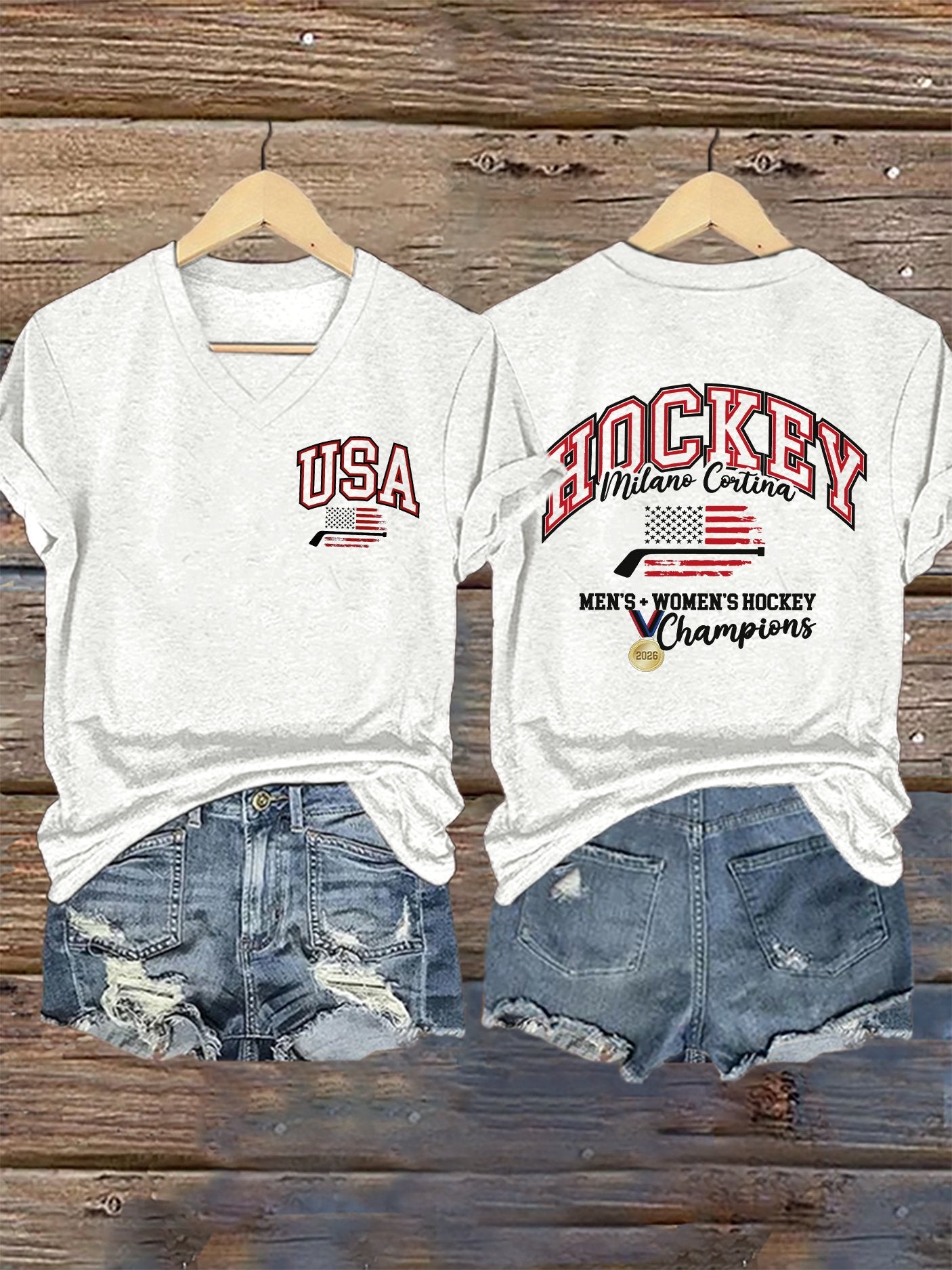 Women's Ice Hockey Print Casual T-Shirt