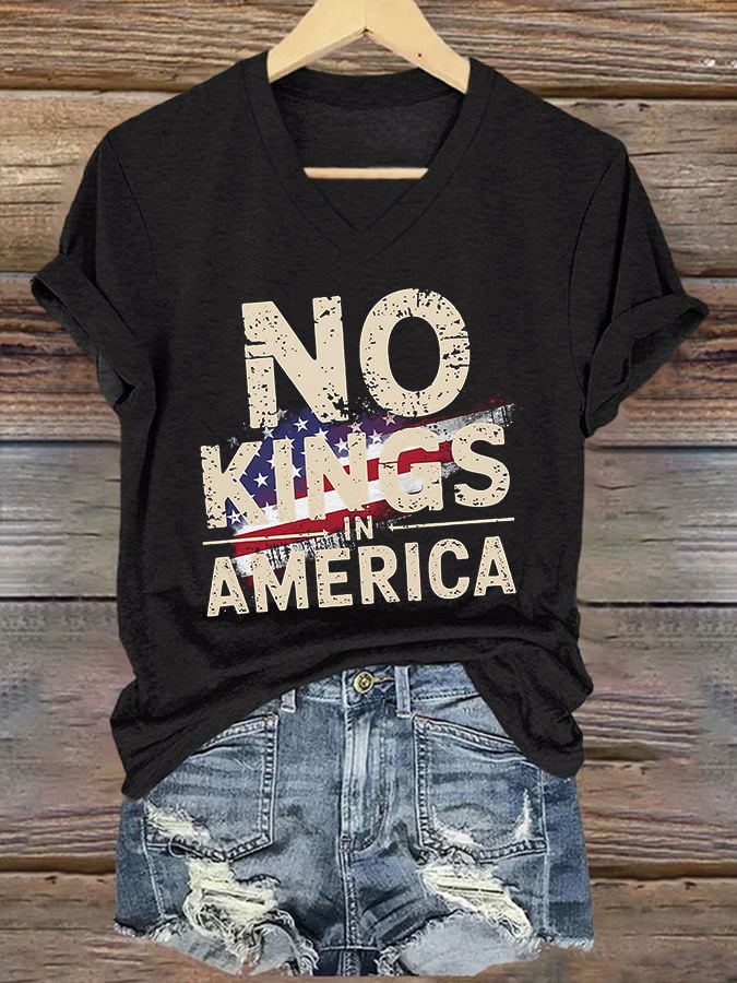 🔥Buy 3 Get 15% Off🔥V-neck Retro No Kings In America Print T-Shirt