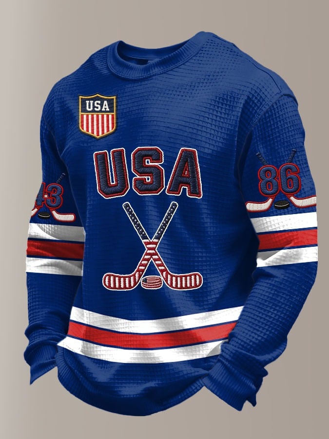 Men's Retro USA Ice Hockey Print Casual Long-Sleeved Top