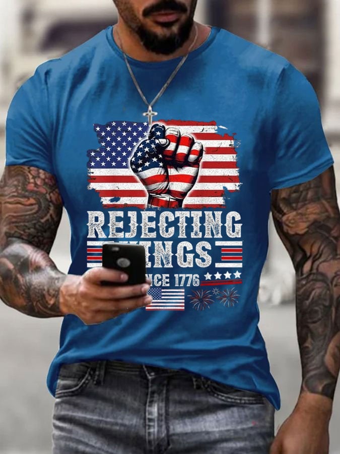 🔥Buy 3 Get 15% Off🔥Men's Independence Day FDT REJECTING KINGS SINCE 1776 Printed T-Shirt