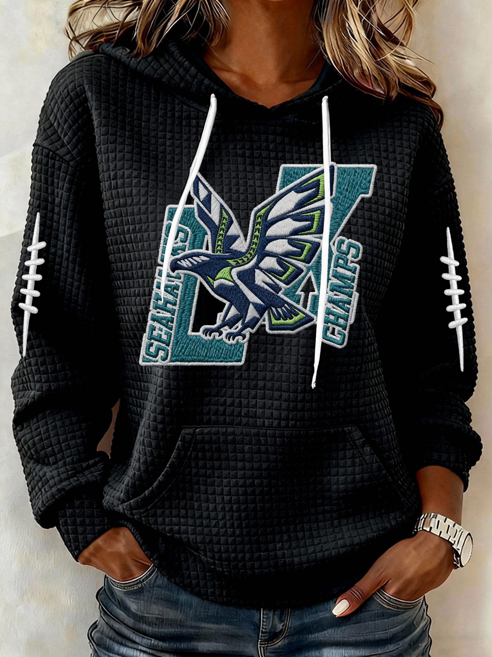 Women’s Football Graphic Waffle Knit Hoodie
