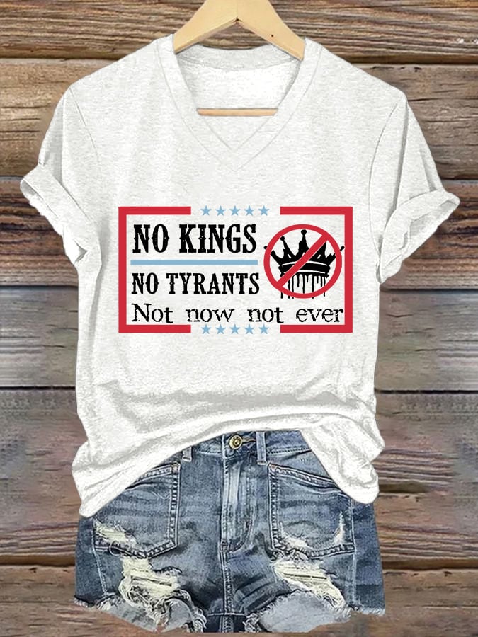 🔥Buy 3 Get 15% Off🔥V-neck Retro No Kings In America Print T-Shirt